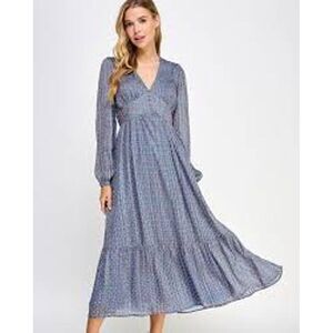 Koko and Mason Women's Small Fall dress Blue Bronze with sheer fabric‎ on arms